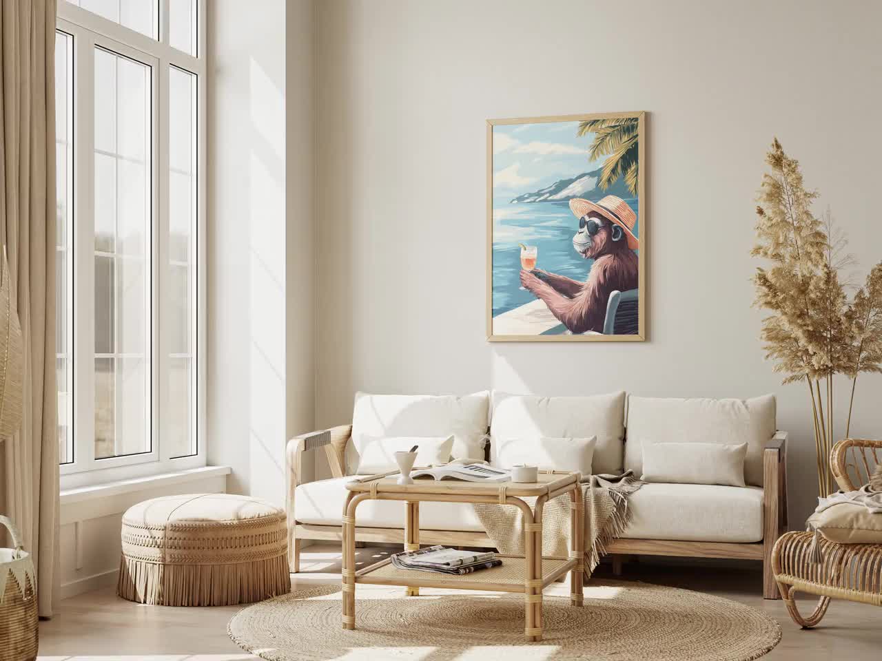 Summer Beach Monkey Art Print Tropical Animal Poster Cool Monkey